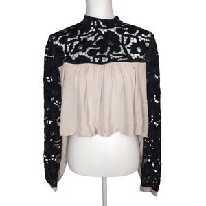 NWOT Free People Black Velvet Cutout Lace Crop Top Size 6